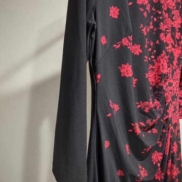 ANNE KLEIN RED AND BLACK LONG SLEEVES RUCHED FORMALMIDI DRESS WOMEN'S SIZE 8 - Picture 3 of 14